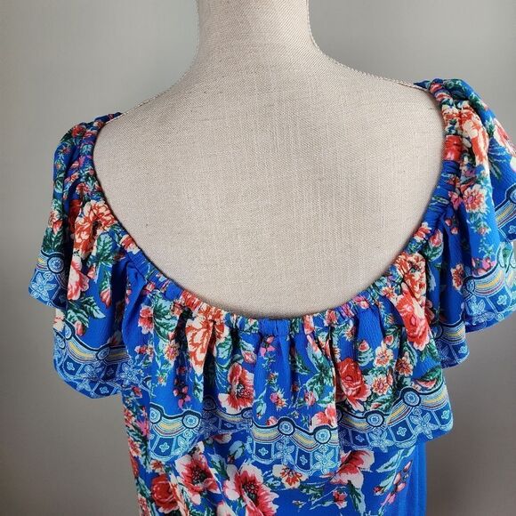 JEALOUS TOMATO WOMEN'S COBOLT RUFFLE ACCENT OFF OR ON SHOULDER DRESS SIZE MEDIUM - Picture 12 of 13